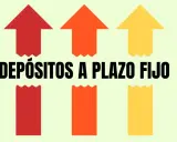 Flechas rojas, naranjas y amarillas apuntando hacia arriba, sobre el texto "DEPÓSITOS A PLAZO FIJO".
