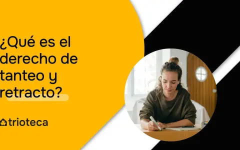 ¿Qué es el derecho de tanteo y retracto? Una mujer escribe en un escritorio, con el logo de trioteca.