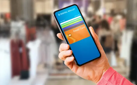 Mano sostiene un teléfono con una aplicación de wallet digital que muestra tarjetas de crédito.