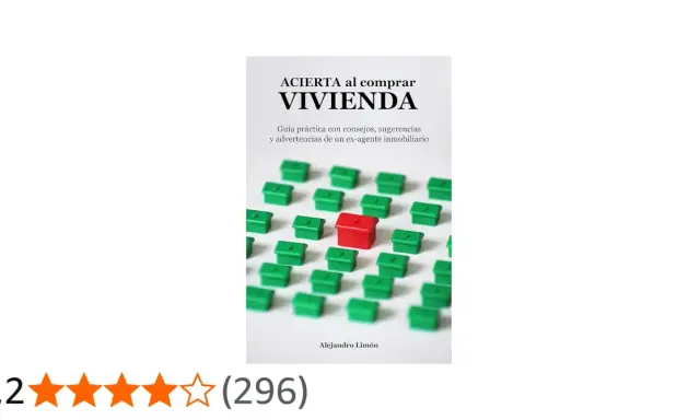 Guía "Acierta al comprar vivienda" con consejos para los pasos a seguir. Una casa roja destaca entre muchas verdes.