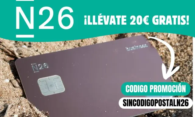 Tarjeta N26 en la arena, ¡llévate 20€ gratis! Código: SINCODIGOPOSTALN26. ¡Sin comisiones!