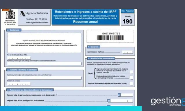 Formulario del Modelo 190 para la declaración de retenciones e ingresos a cuenta del IRPF, según la ley 35/2006 del IRPF.