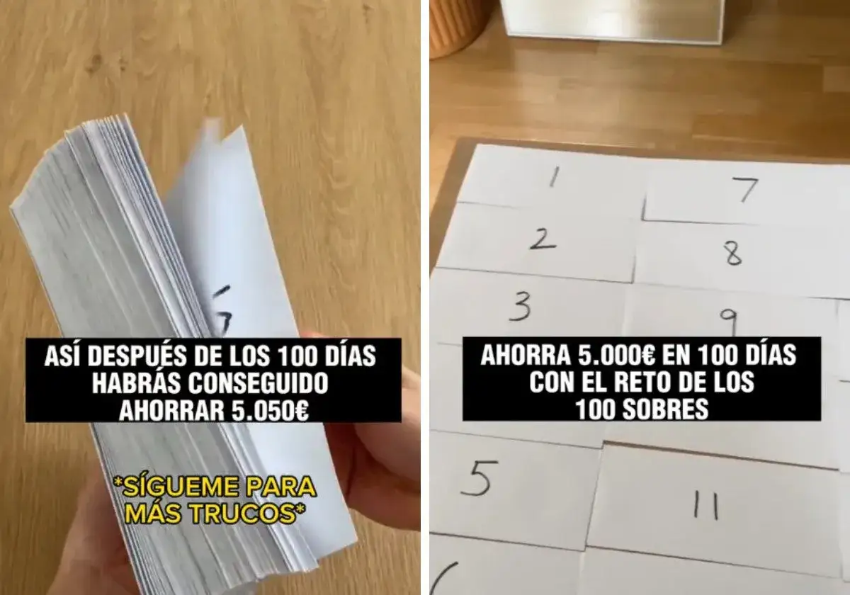Reto de 100 sobres para ahorrar 5.000€ en 100 días. Descubre cómo ahorrar dinero si ganas poco. ¡Sigue para más trucos!